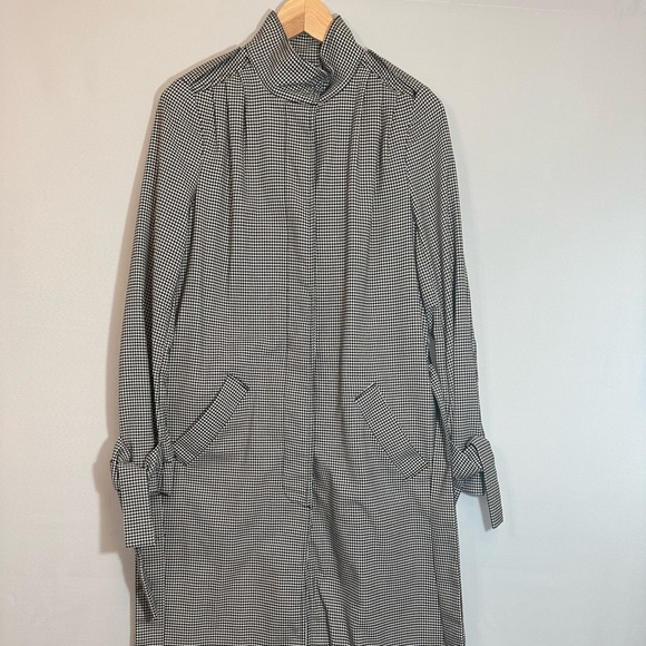 H&M Houndstooth Size 2 Long Trench Coat Belt Front Buttons Back Slit Pockets - Picture 13 of 16